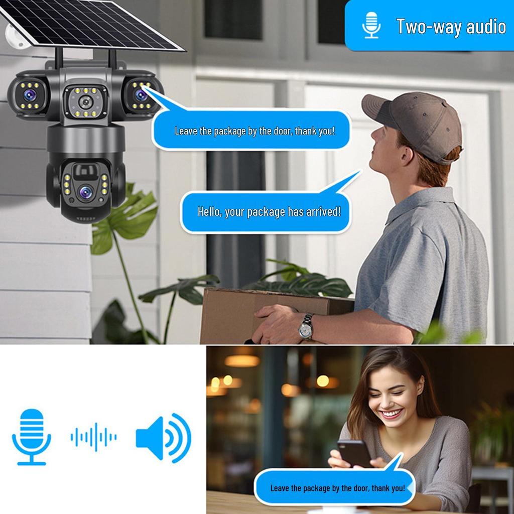 V380 Solar 4G Wireless HD Night Vision WiFi PTZ Battery Camera with Three Lenses