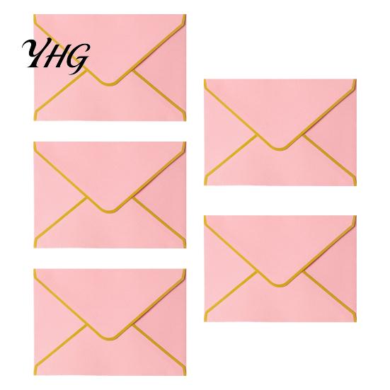 Stiff Double Offset Paper 5Pcs Western Style Envelopes with Gold Foil Trim, Invitation Morandi Color for Wedding, Greeting Cards, Business Letters,