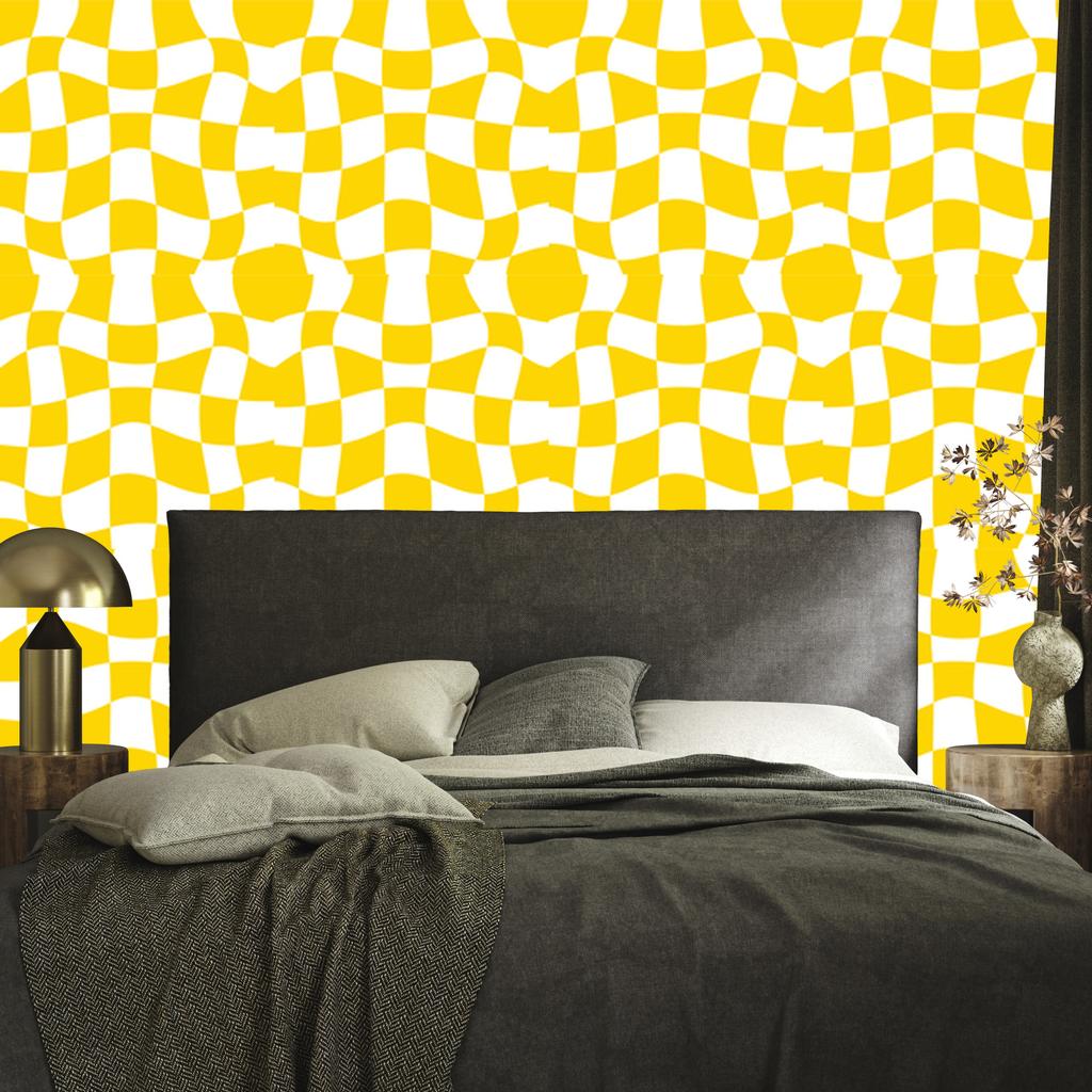 Wallpaper Casual Checkerboard Yellow and White for Living Room and Bedroom 50x1000