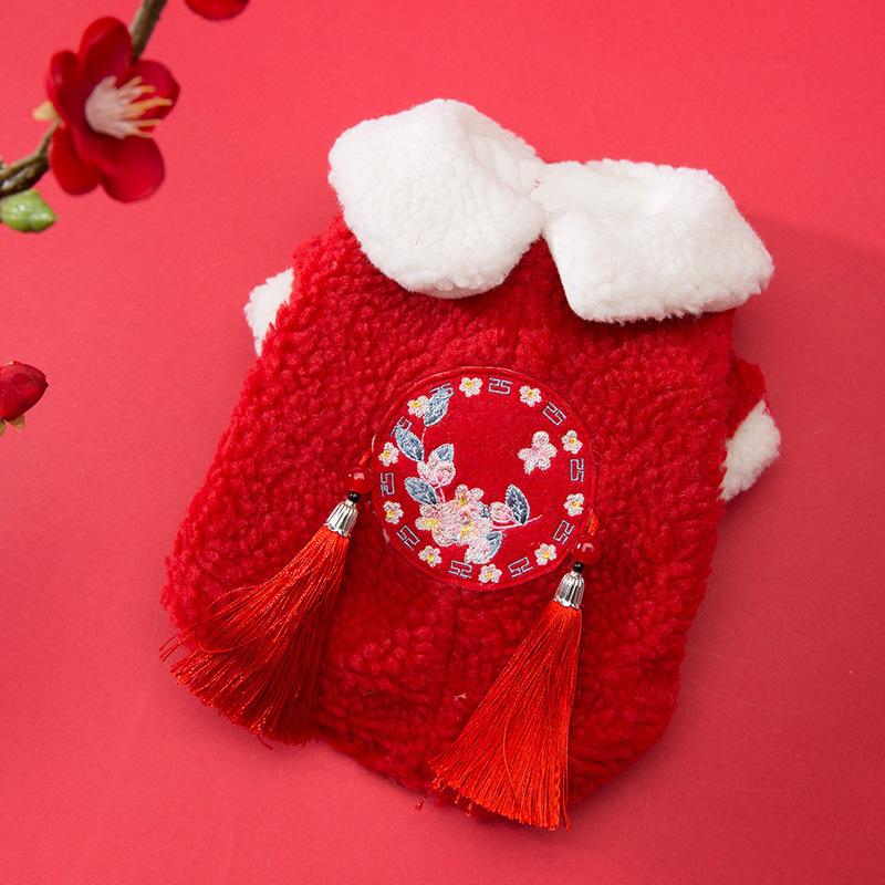 

Собака осень и зима утолщенный костюм Тан из овечьей шерсти, плюшевое двуногое пальто с хлопковой подкладкой, праздничная одежда для домашних животных на китайский Новый год L (recommended weight 8-5.5 kg)