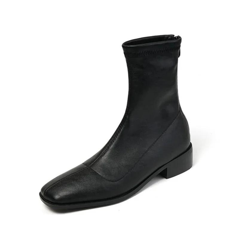 

Дизайнерские винтажные женские узкие ботильоны с квадратным носком, модные элегантные туфли на молнии, осенние эластичные женские короткие ботильоны 39 чёрный