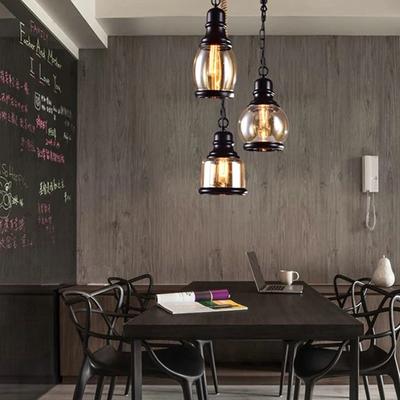 Lampe suspendue vintage en verre ambré, style industriel, ampoule LED E27, lampe en fer pour bar, restaurant, café