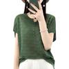 Camiseta feminina de verão solta casual manga curta cor sólida solta gelo seda malha topo