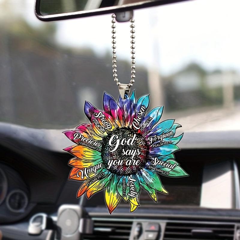 

1pc Charm Colorful Sunflower Car Rearview Mirror Pendant Letter Flowers Hanging Decorations