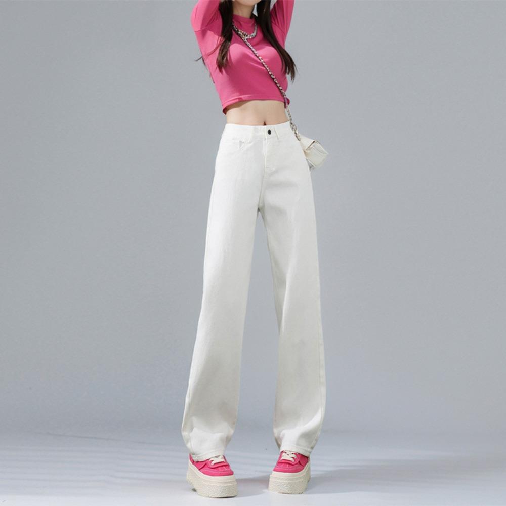 Versatile spring and autumn new dirty pink wide-leg jeans women's high waist and thin loose drape straight floor pants