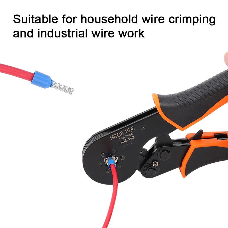 HSC8 16-6 Self-Adjusting Crimping Pliers for VE Tube and Pin Terminals, Purple Copper/Brass, 0.08-16mm.