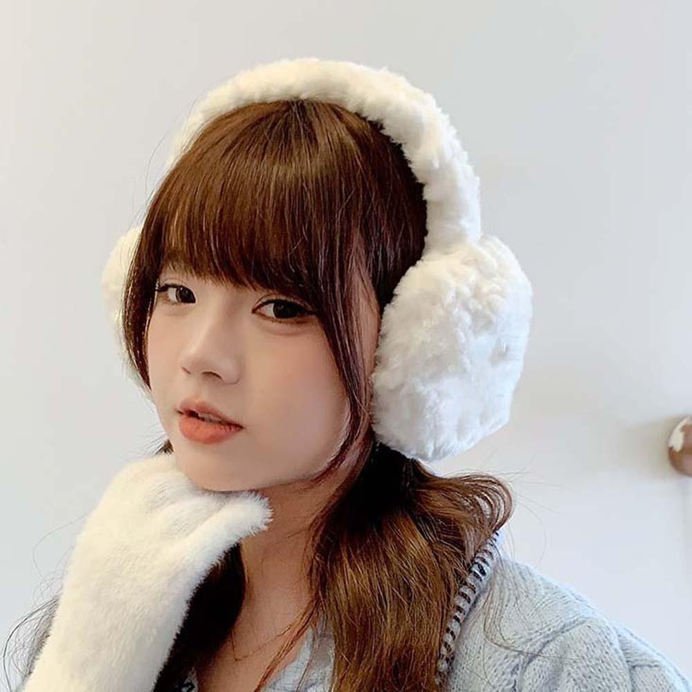 Plush Foldable Ear Cover Windproof Winter Thicken Earflap Fashion Solid Color Earmuffs  Ski