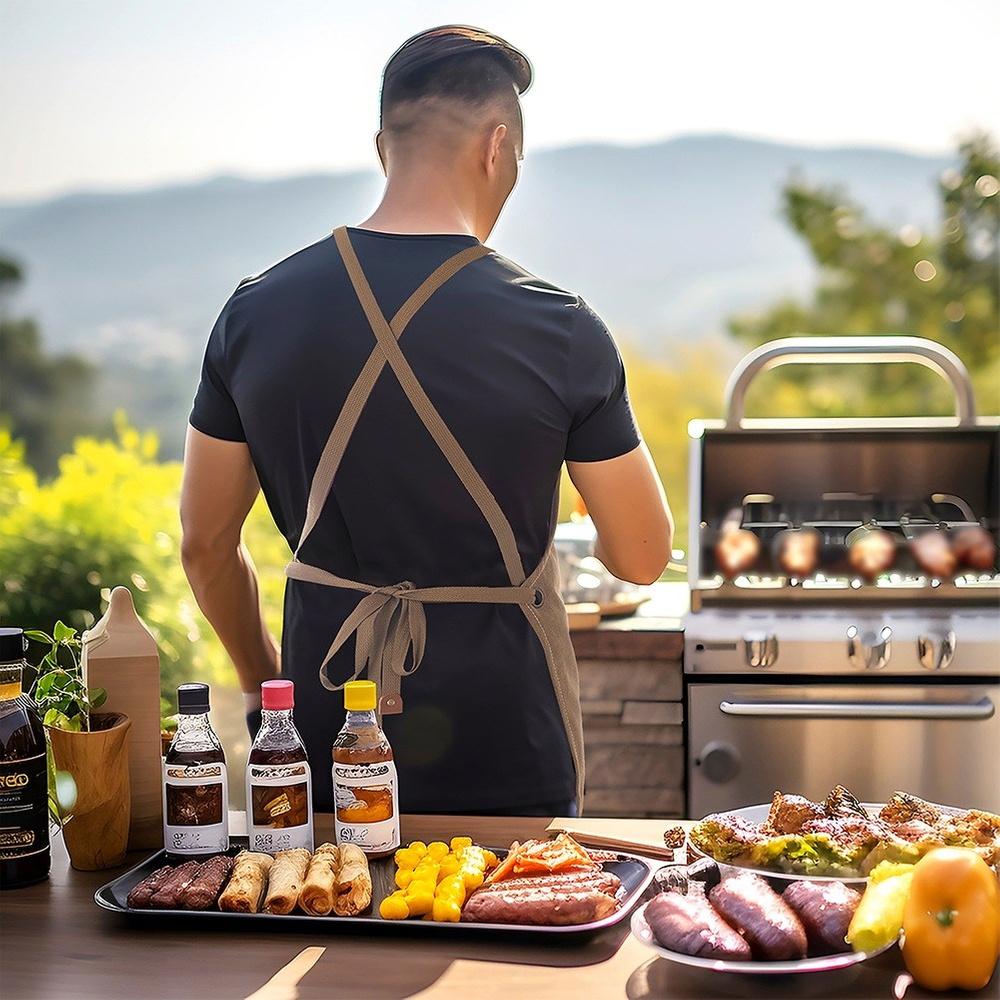 Kitchen Apron Protective Tie Cotton Apron for Cooking Grilling