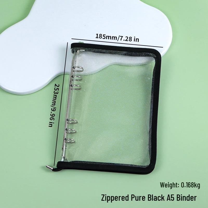 A5 Transparent 6-Ring Loose-Leaf Zipper Notebook Planner