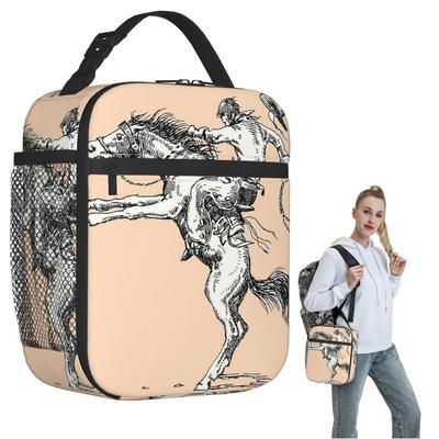 Black And White Western Cowgirl Riding A Horse Insulated Lunch Bag for Women Kids Portable Food Boxes Thermal Lunch Box Tote