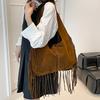 Boho Chic Kordový Střapec Dámská Taška přes Rameno Podzim Velkokapacitní Ručně Vyráběná Jednobarevná Hobo Tote Taška