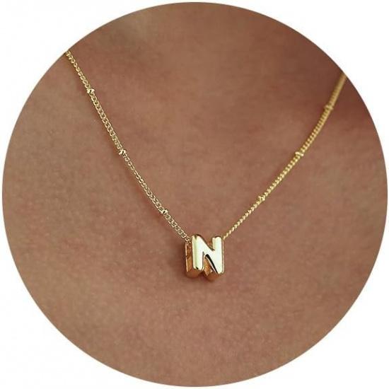 Bubble Letter Necklace Gold, Dainty Initial Necklaces for Women 14K Gold Plated Small A to Z Name Necklace Personalized Simple Initial Pendant Cute