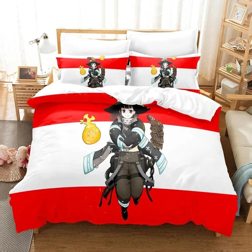 Fire Force Bedding Set Quilt Cover Twin Full Queen King Size With Pillowcases Anime Bed Set Aldult Boys Bedroom Decor Gift