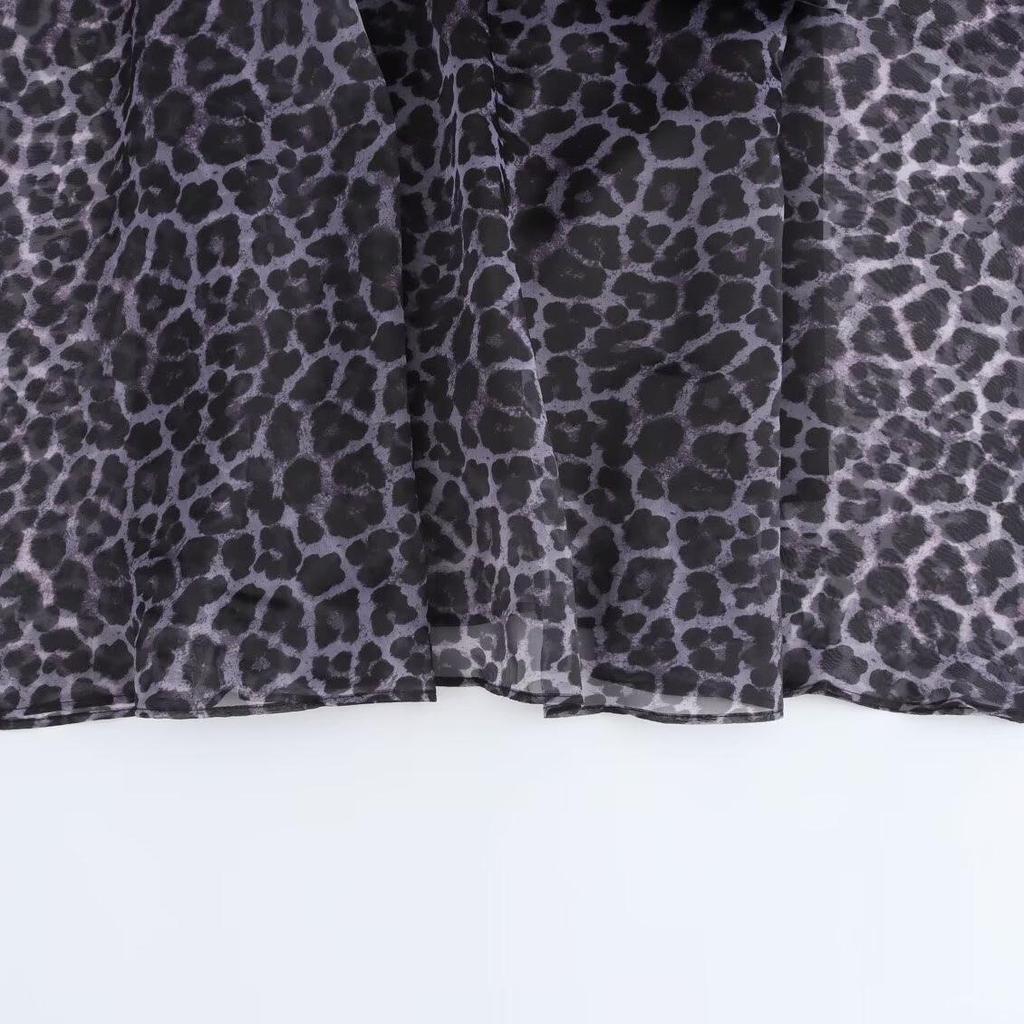 2024 Autumn Women's Organza Print Lantern Sleeve Long Dress - European & American Style Fashion