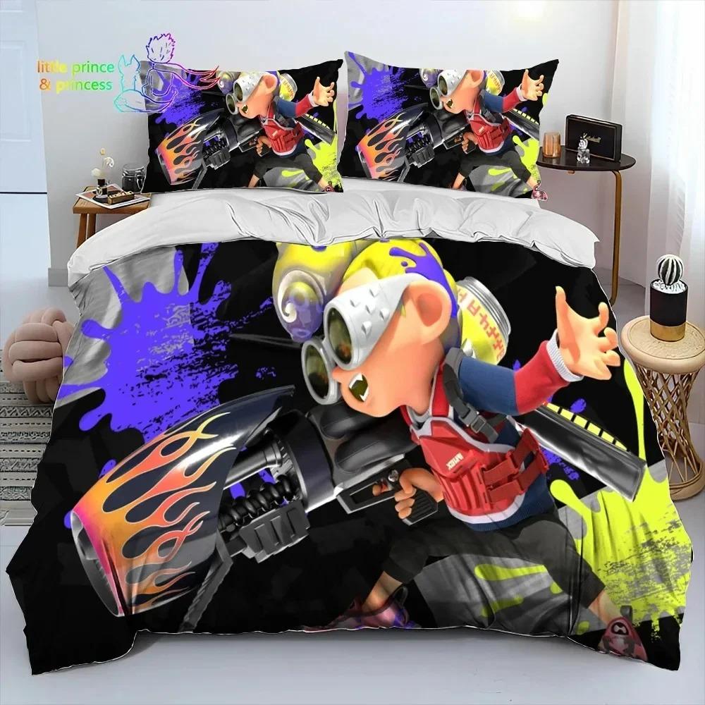 S-Splatoon Gamer Cartoon Bettwäsche-Set Einzelbett-Set Twin Full Queen King Size Bettwäsche-Set für Erwachsene und Kinder Schlafzimmer Geschenk