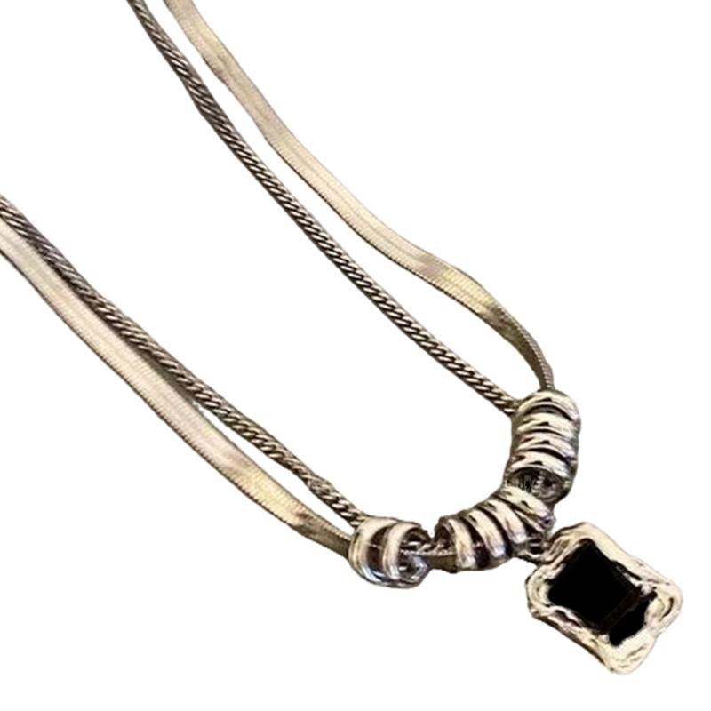 Double Layer Square Zirconia Necklace Lightweight Alloy Sweater Chain for Daily Wear and Gift Occasions 1