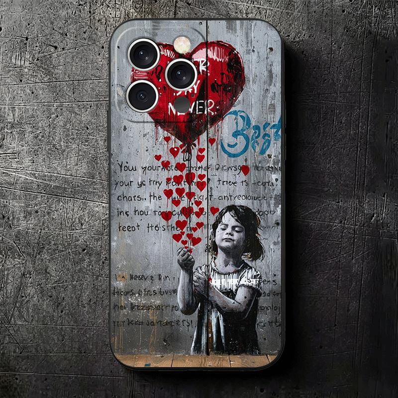 B-Banksy Art Graffiti Artist Soft Phone Case for iPhone 16 16E 17 Air 15 Pro Max 14 Plus 13 Mini 11 12 7 Black Cover Back Shell