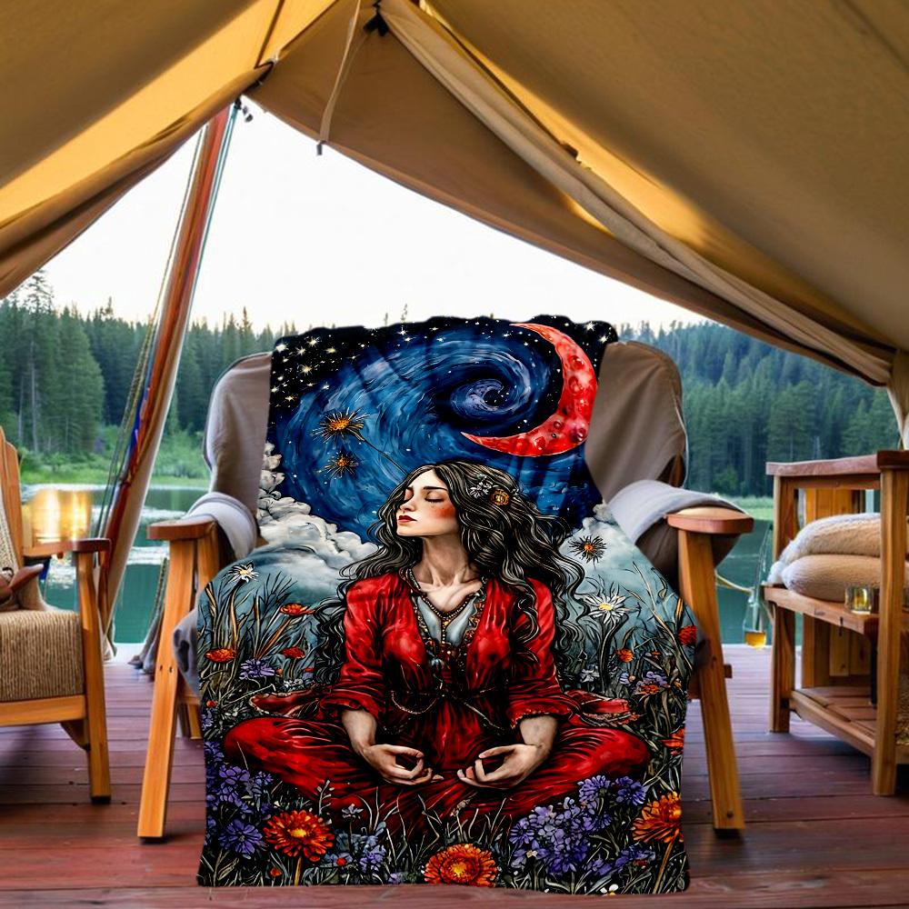 1PC Mystical Serene Outdoor Blanket Lightweight Flannel, Soft & Warm, All-Season Use for Sofa, Outdoor, Camping, Living Room, Office79