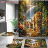 4Pcs Shower Curtain Set with Non-Slip Bath Mat, Toilet Lid Cover, Contour Rug & 12 Hooks, Bathroom Decor