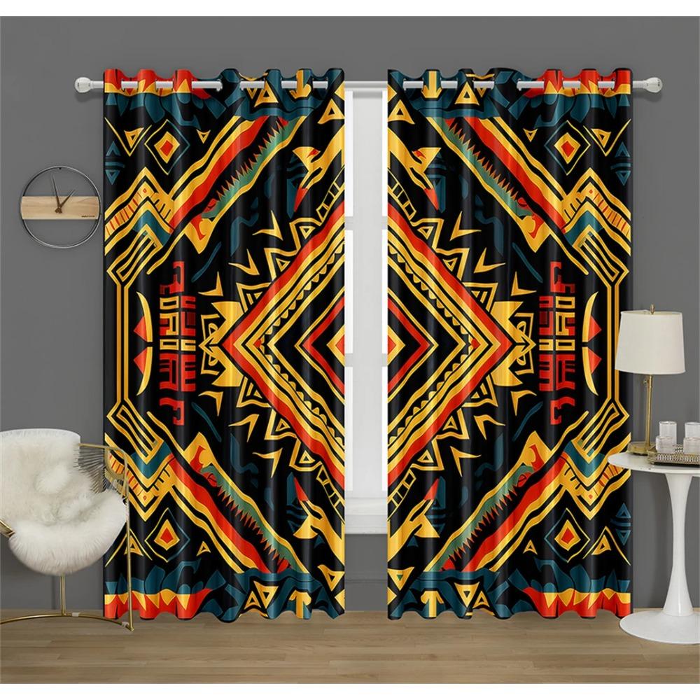3D Aztec Pattern Decorative Curtains Masks Regional Style Print Curtains Bedroom Living Room Kitchen Decor 2 Pcs