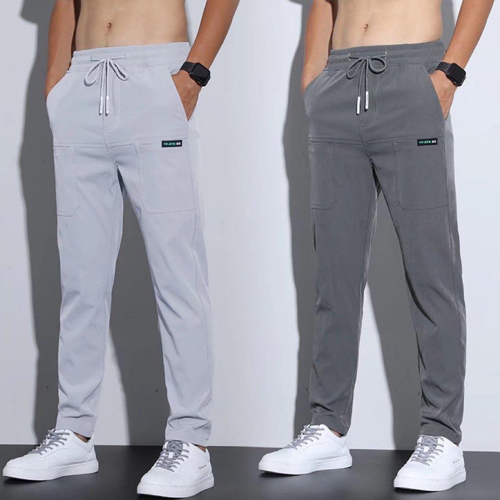 

Ice Silk Casual Men s Summer Elastic High-waisted Straight Type Four-side Elastic Youth Business Pants Plus Size