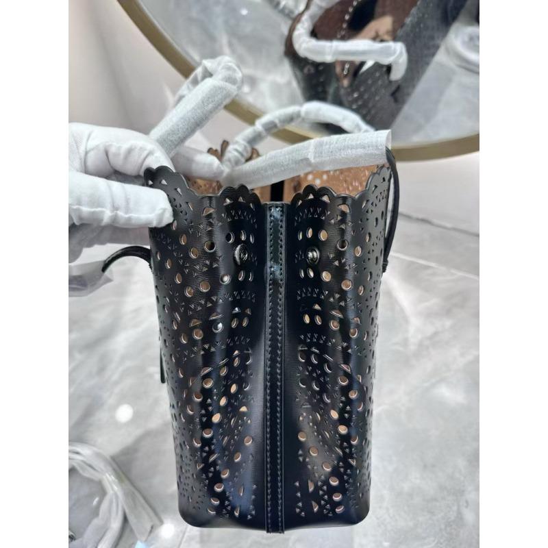 New cowhide leather high-end hollow vegetable basket bucket bag tote bag one shoulder crossbody handbag women