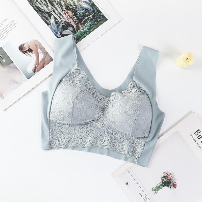 Large Lace Underwire Bra Without Steel Ring Women's Vest One-piece Bra Anti Sagging Adjustable Complementary Breast Underwear