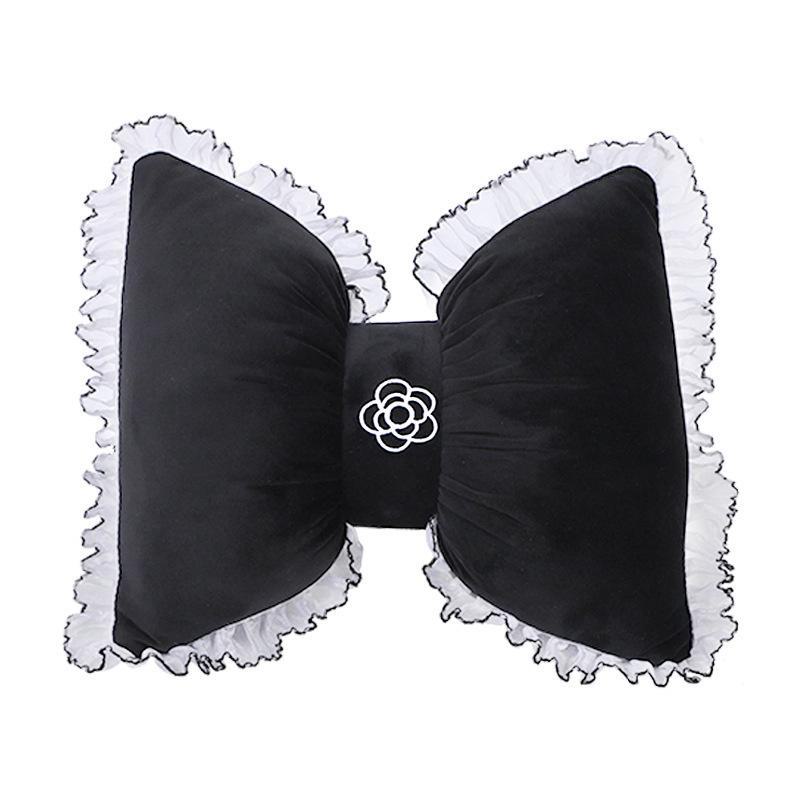 Summer Car Headrest Ventilated Comfortable Neck Pillow with Red Lace Camellia Design and Waist Support