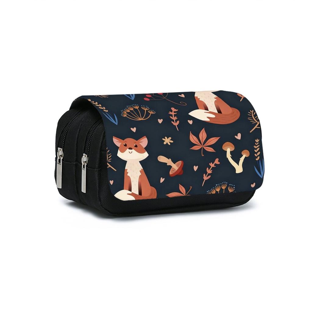 Astuccio Portapenne Flip a Doppio Strato con Stampa Volpe Carina Chiusura a Zip per Ragazzi/Ragazze Migliori Regali Cartone Animato 2D Materiale Scolastico Astuccio