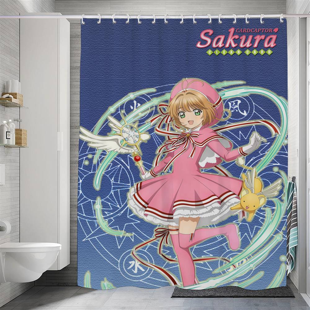 Anime Cardcaptor Sakura Duschdraperi Sommar Strand Badrum Dekorativt Duschdraperi, Vattentätt