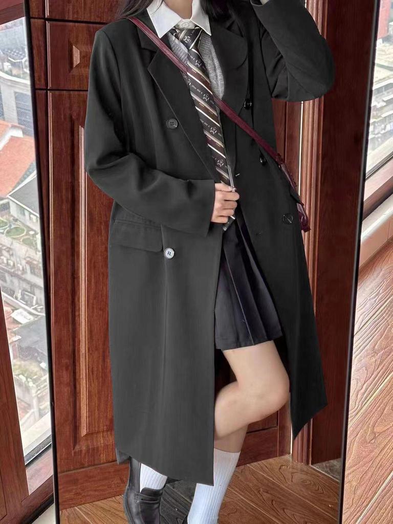 Trench-coat long noir pour femme - Style coréen haut de gamme, Collection Printemps/Automne 2025