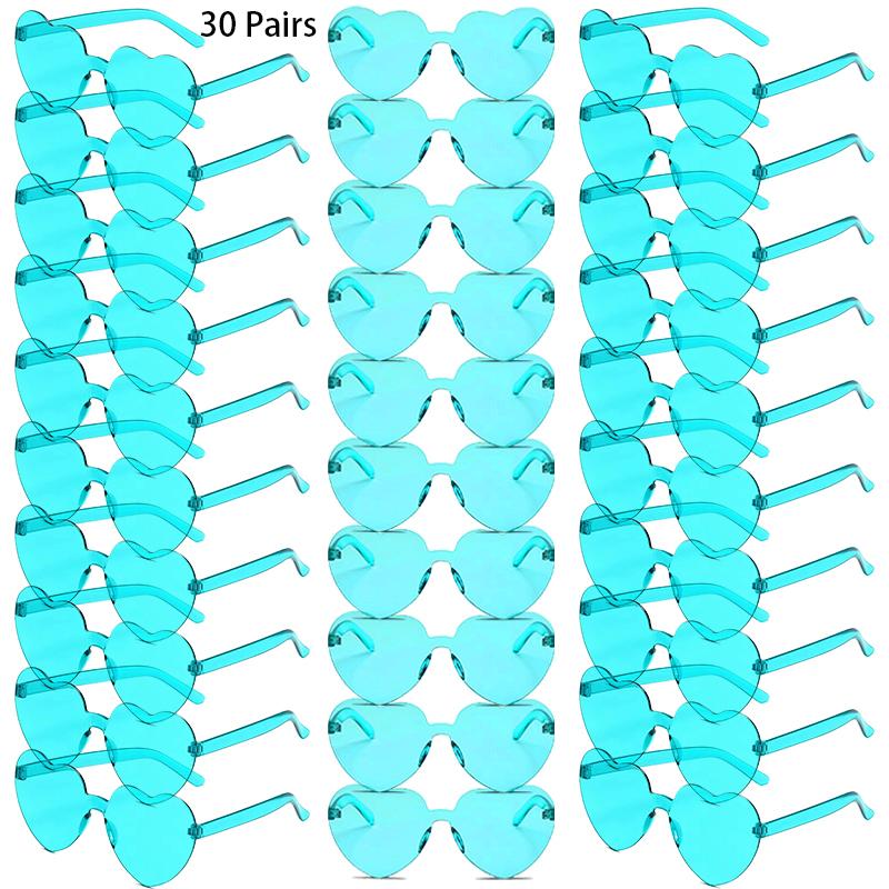 30 Pairs Per Set Heart Shaped Sunglasses Cute Rimless Solid Color Beach Vacation Shades Women Fashion Design Rave Sun Glasses