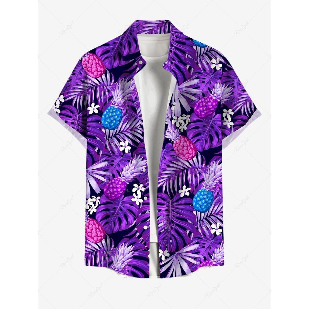 Herren Hawaiihemd 3D-gedruckt Kurzarm Button-Down Revershemd Übergroße Oberteile Sommerurlaub Freizeit Alohahemden für Herren