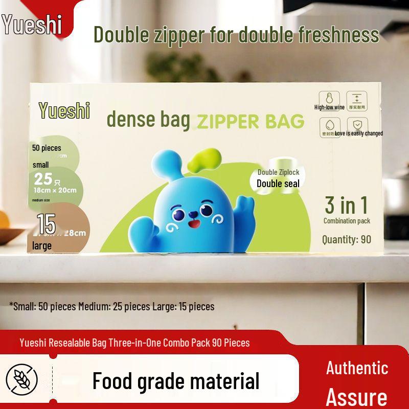 Yueshi 3-in-1 Food Storage Bags, 90 Count