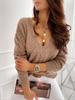 Polka Dot Solid Colour Mocha Lace Up V Neck Knit Sweater for Women Luxurious Relaxed-fit Slimming and Versatile Top