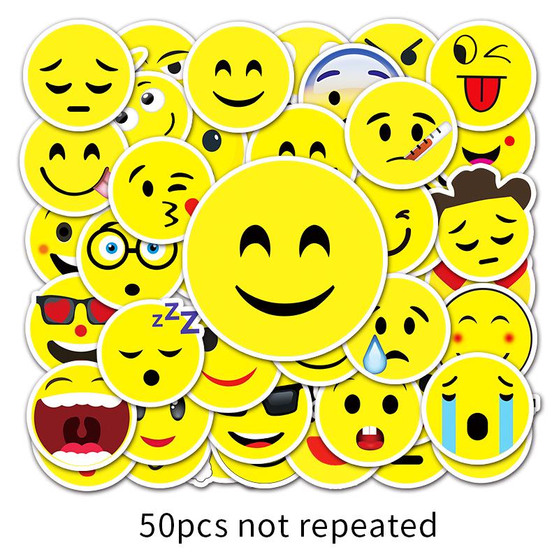 50 Unique Smiling Face Waterproof Stickers for Luggage, Graffiti, and Motorcycles