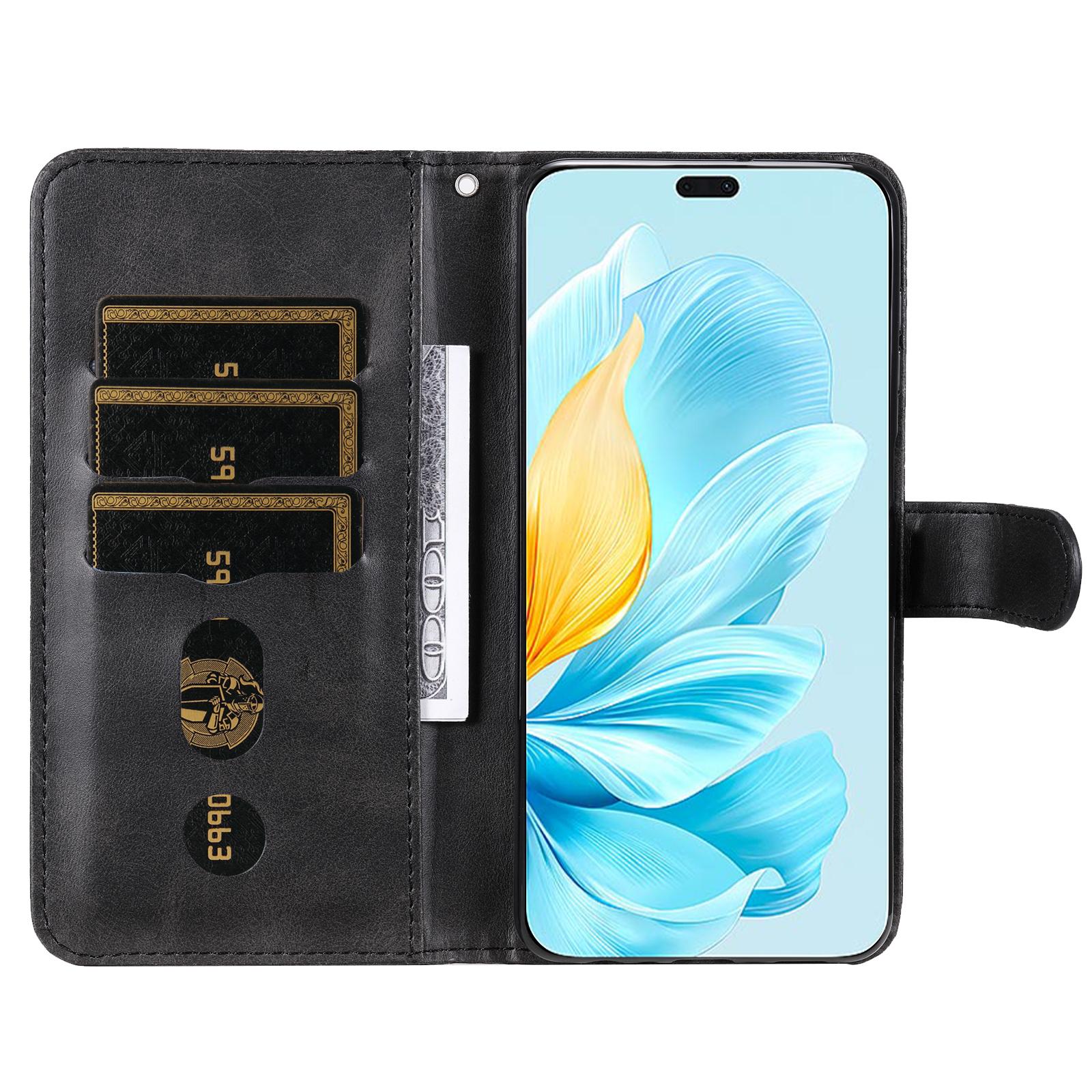 

For Honor 200 Lite Case PU Leather Card Slots Zipper Pocket Phone Cover Black