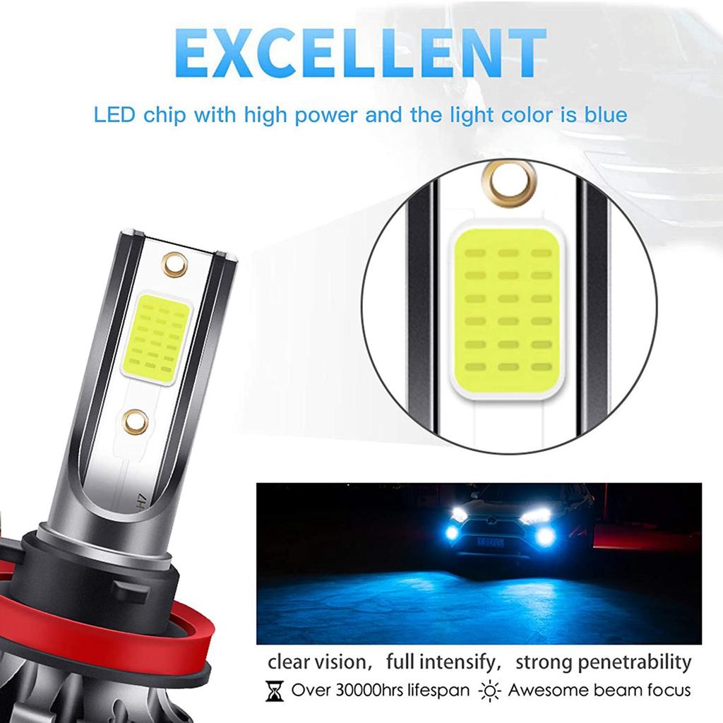 2PCS H8/H11 LED Motorcycle Headlight 8000K 3000LM Blue LED Fog Light Waterproof Super Bright Car