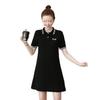 Women's Summer Embroidered Color Block Polo Dress - Plus Size Slimming A-line Midi Skirt