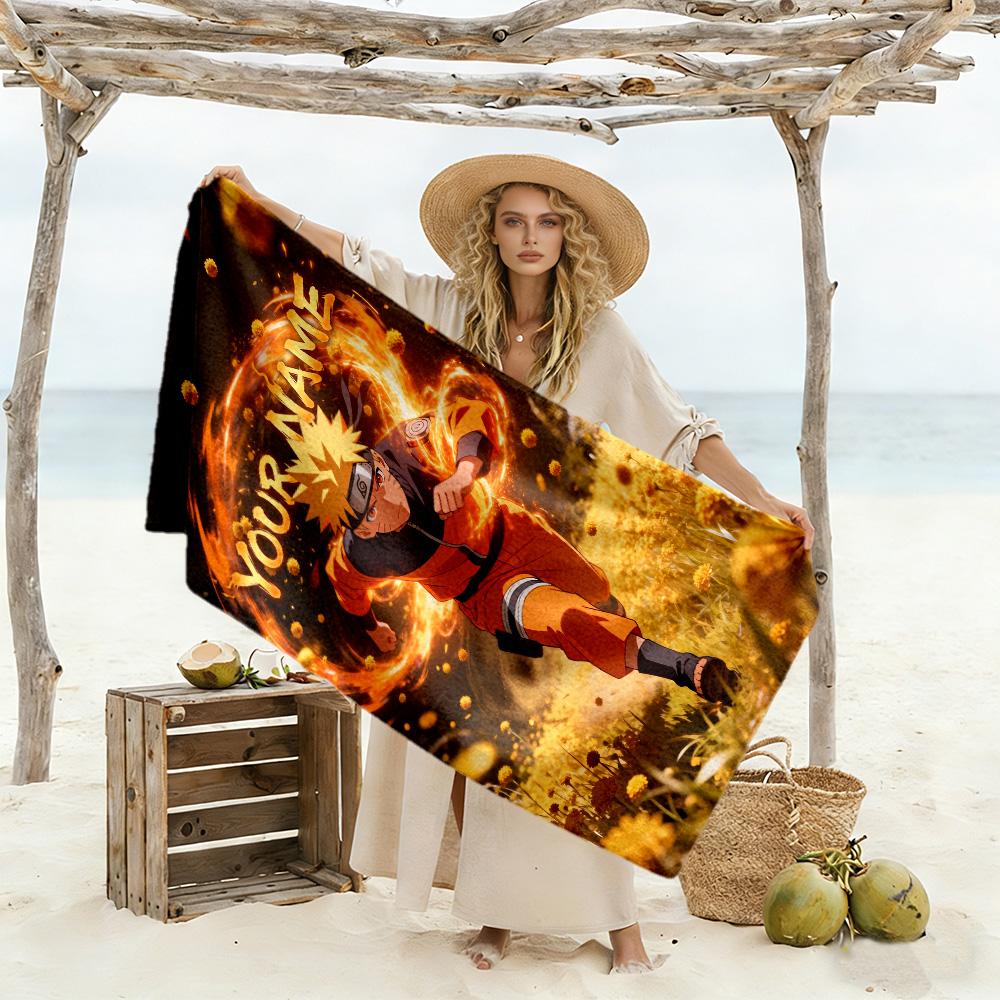 Naruto Character Customize Your Name Beach Towel High Absorbency & Quick-Dry Suitable for Sports Travel Swimming Yoga Bathroom Beach And Pool
