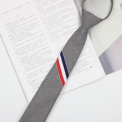 Tie Embroidery 5Cm Narrow Black And Gray Stripes Men And Women Personality Lazy Zipper Student Japanese