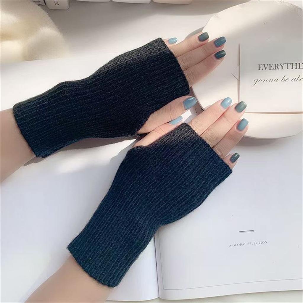 Women's winter solid half-finger gloves soft open finger versatile warm knitted arm sleeves writing warm student gloves