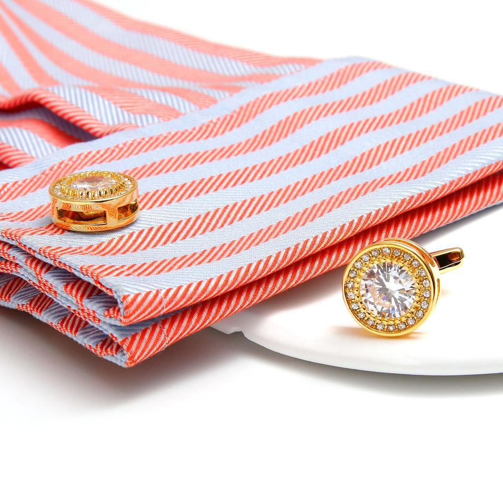 Men's cufflinks, cross-border hot-selling retro light luxury zircon round shirt button jewelry 1 piece, spot delivery