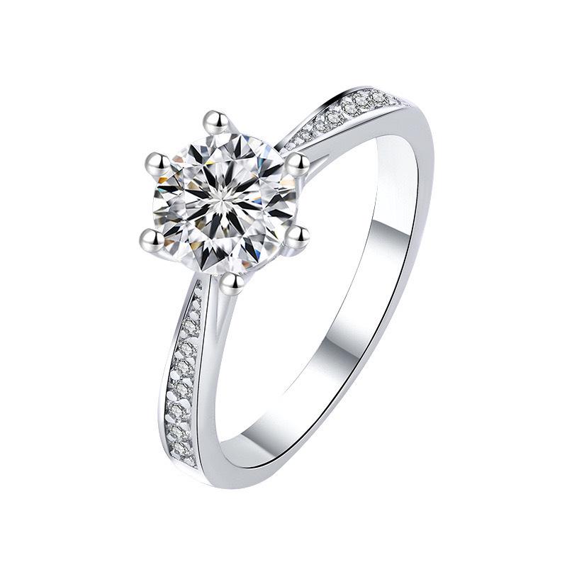

Sterling Silver Moissanite Diamond Ring: Korean Style Six-Prong Design for Women, 1/2/3 Carat Options, Ideal Wedding Jewelry. Size 8
