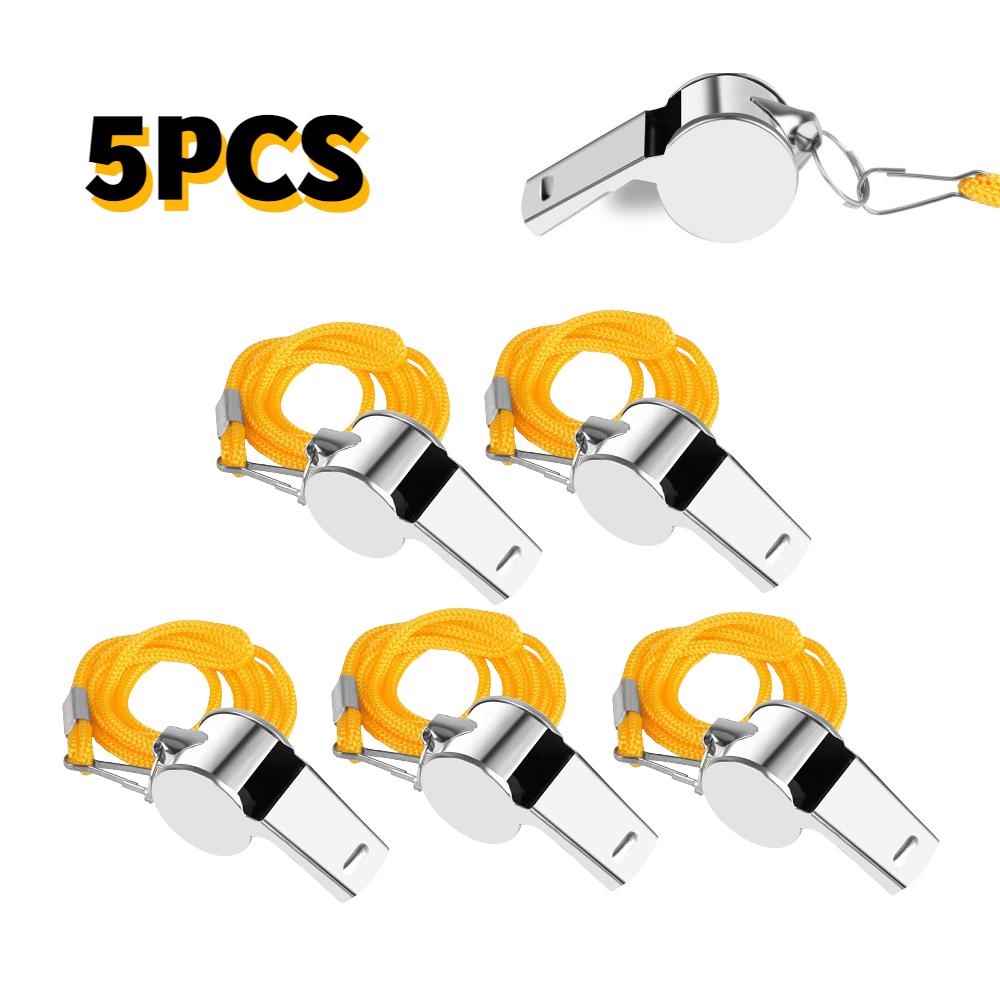 Survival Whistle with Rope Cheer Whistles Loud Crisp Sound Whistle Soccer Football Basketball Training Stainless Steel Whistle