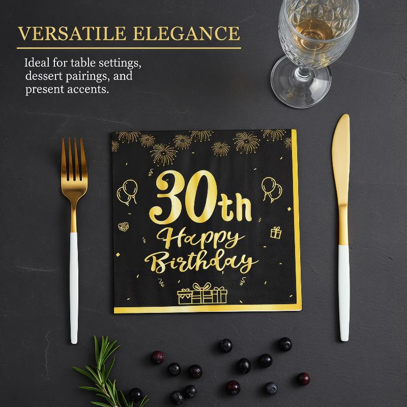 20 stk. 30-års 40-års 50-års 60-års Fødselsdagsservietter Sort og Guld Jubilæumsservietter Skål for 50 År Engangsfestservietter