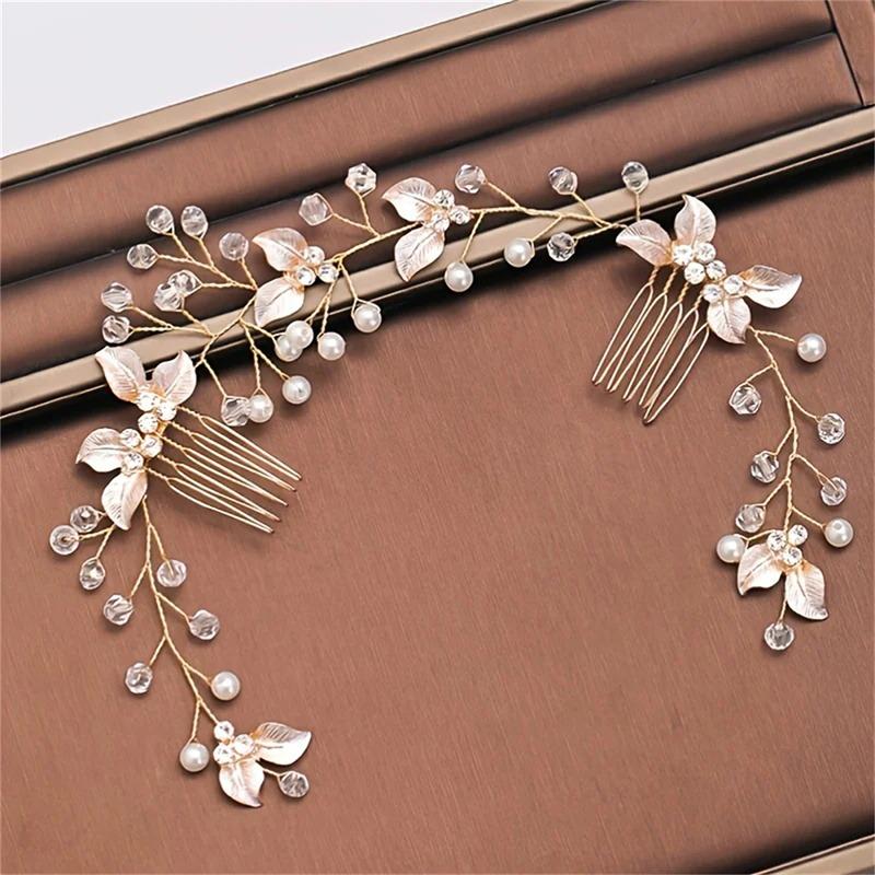 

Жемчужный Лист Гребень Повязка на Голову Женская Тиара Повязка на Голову Свадебные Аксессуары Повязка на Голову Высокое Качество Изысканные Аксессуары для Одежды 1PC золотистый