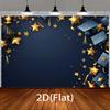 2D Plane Graduation Theme Background Fabric Decorated with Golden Stars and Graduation Cap Patterns Polyester Fiber