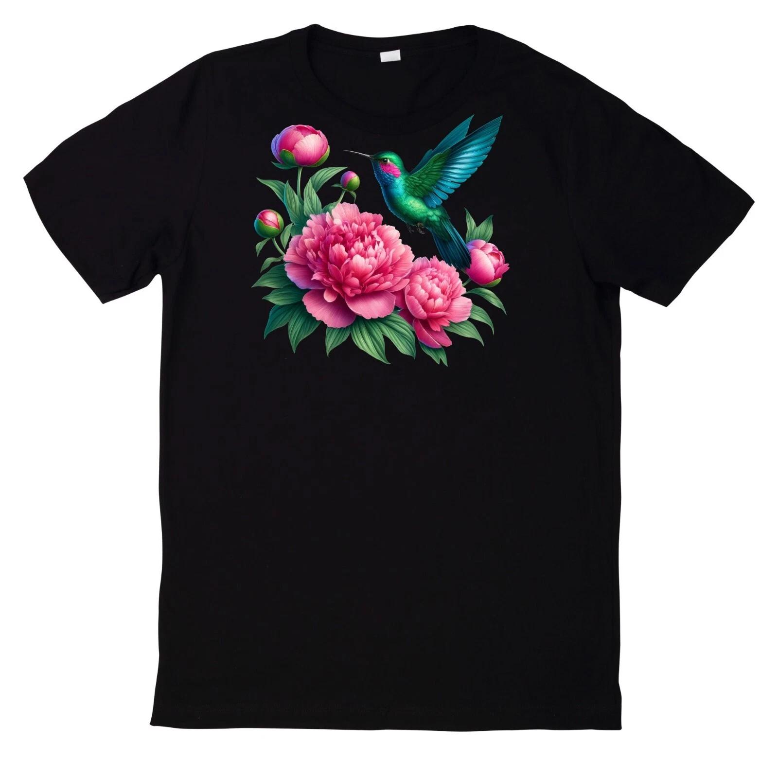 T-Shirt Buntes Kolibri mit Blumen Motiv XXL