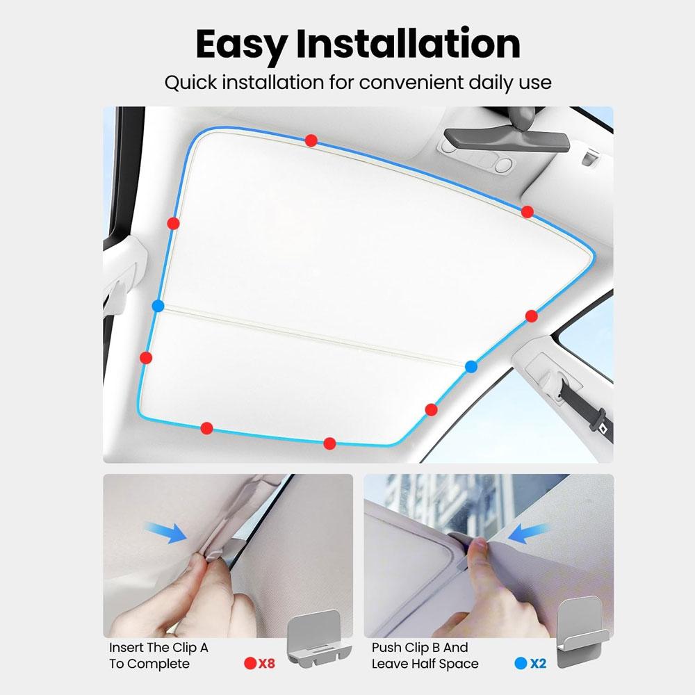 2PCS For Tesla Model 3/Y/3 Highland/Y Juniper Ice Cloth Buckle Shades for Glass Roof Front & Rear Sunroof Skylight Sunshade